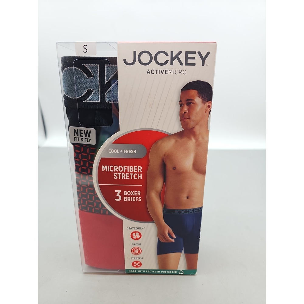 3 MENS JOCKEY ACTIVEMICRO MICROFIBER STRETCH BOXER BRIEFS SZ Small New